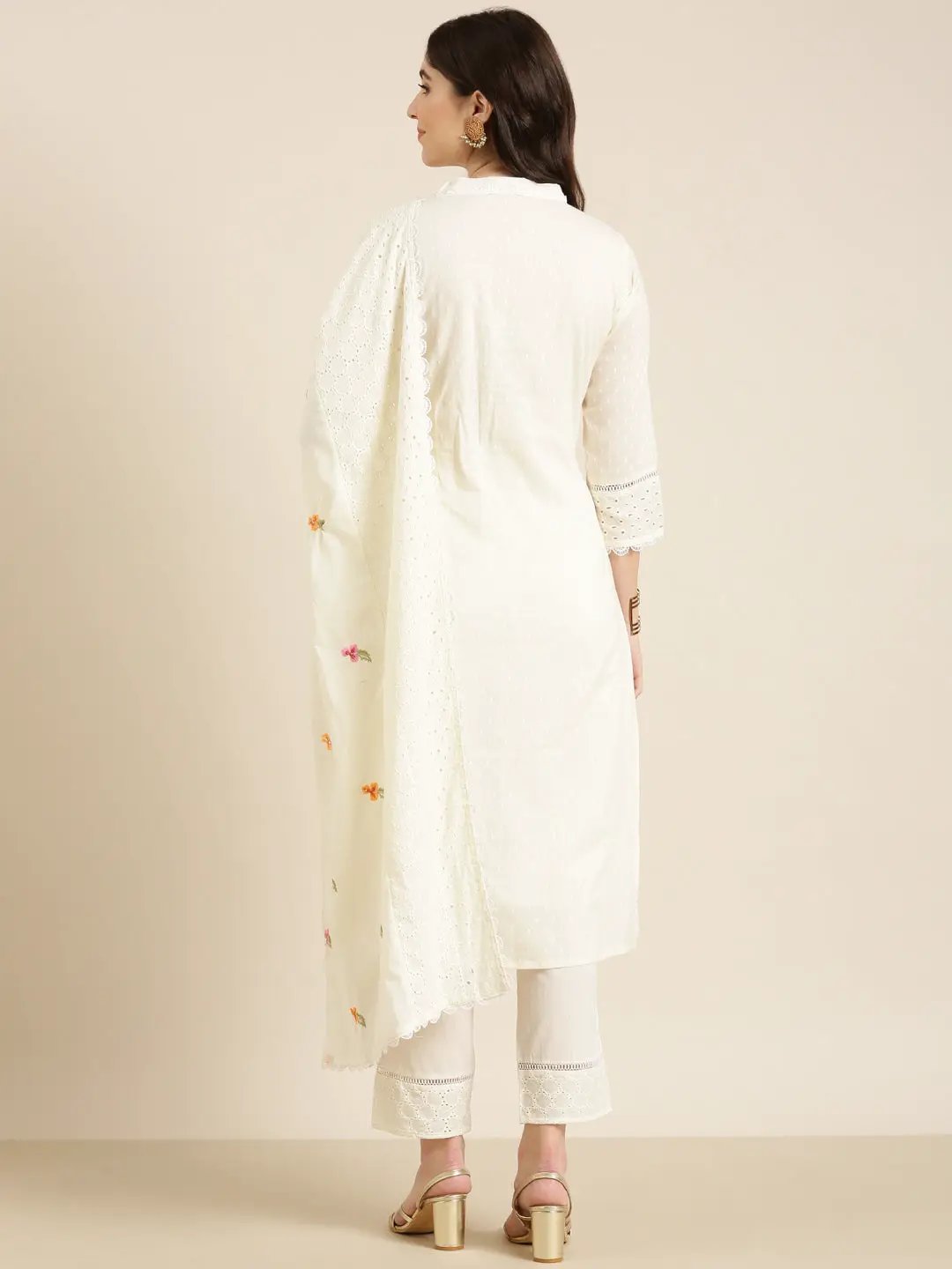 Women's Cream Floral Kurta Set