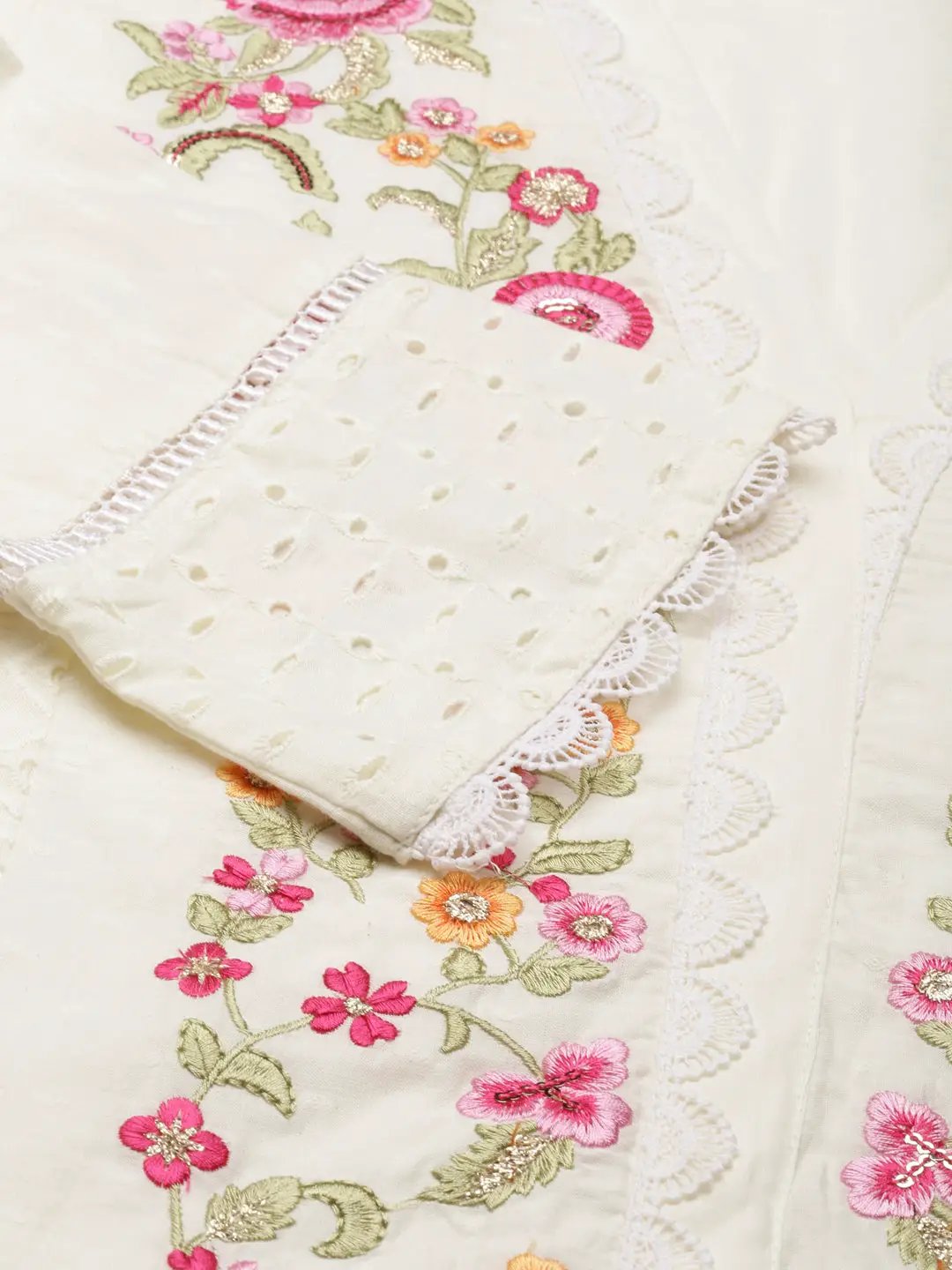 Women's Cream Floral Kurta Set