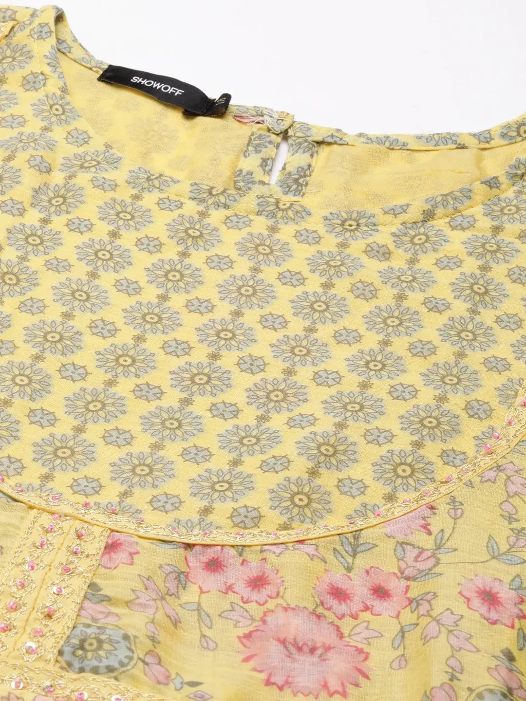 Women's Yellow Floral Printed Anarkali Kurta With Dupatta