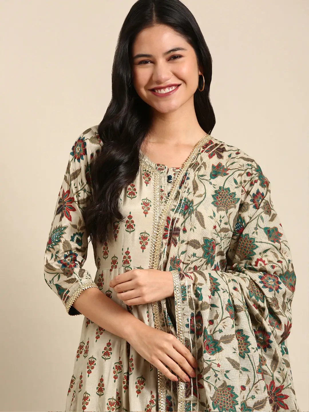 Women's Metallic Printed Anarkali Kurta