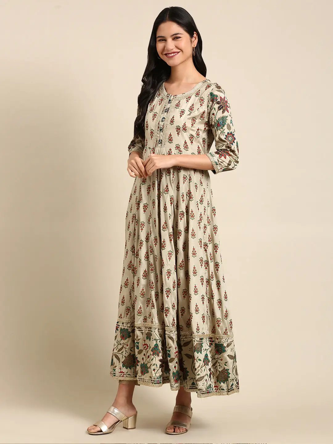 Women's Metallic Printed Anarkali Kurta
