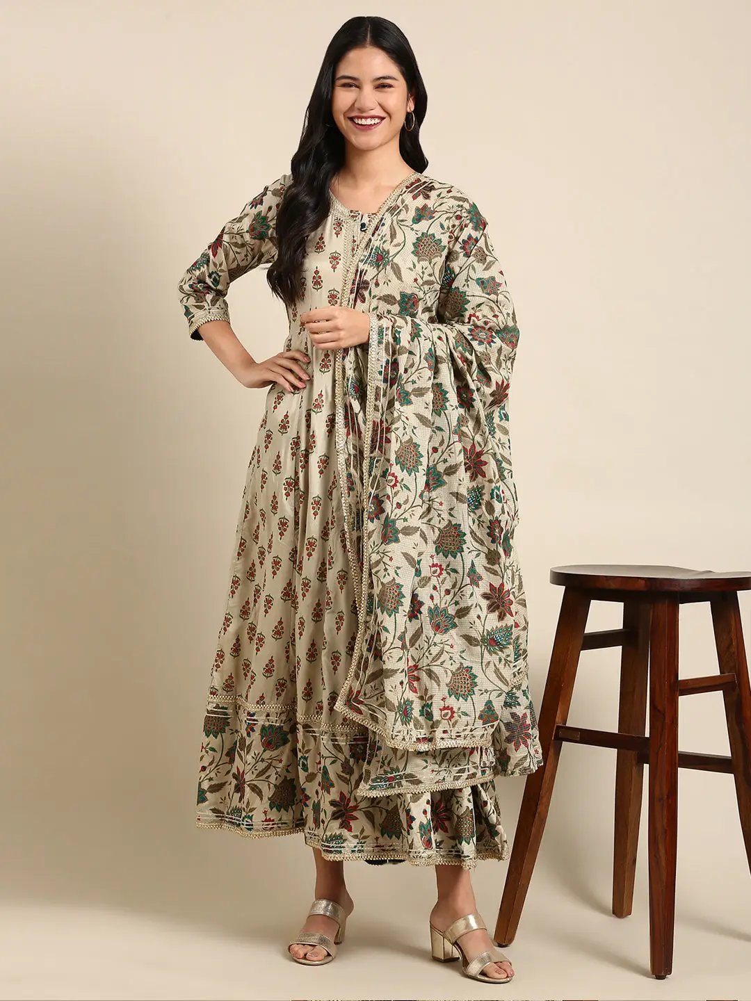 Women's Metallic Printed Anarkali Kurta