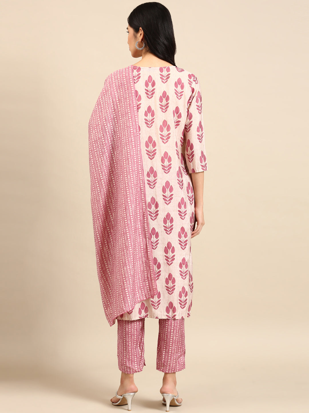 Women's Beige Printed Kurta Set