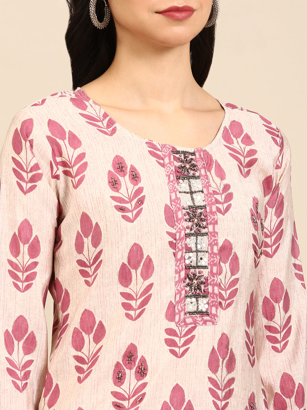 Women's Beige Printed Kurta Set