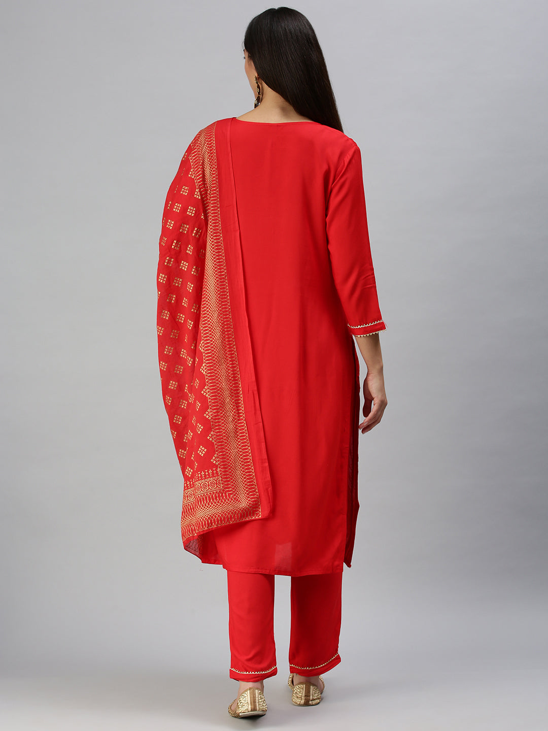 Women's Red Solid Kurta Sets