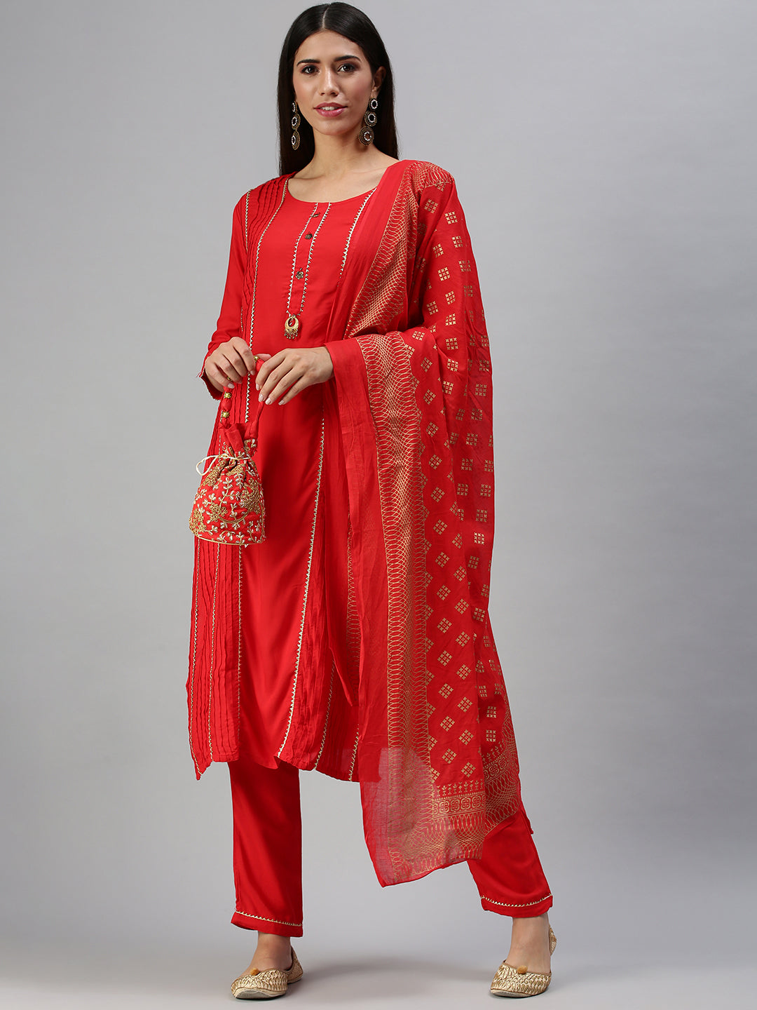 Women's Red Solid Kurta Sets