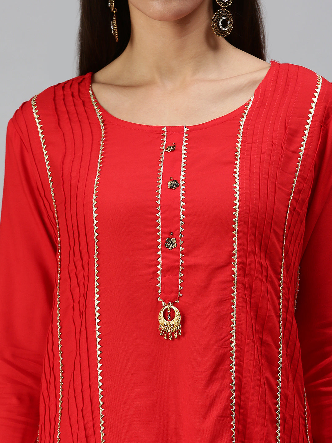 Women's Red Solid Kurta Sets