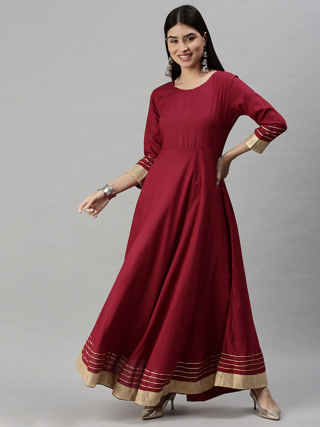 Women's Maroon Solid Anarkali Kurta