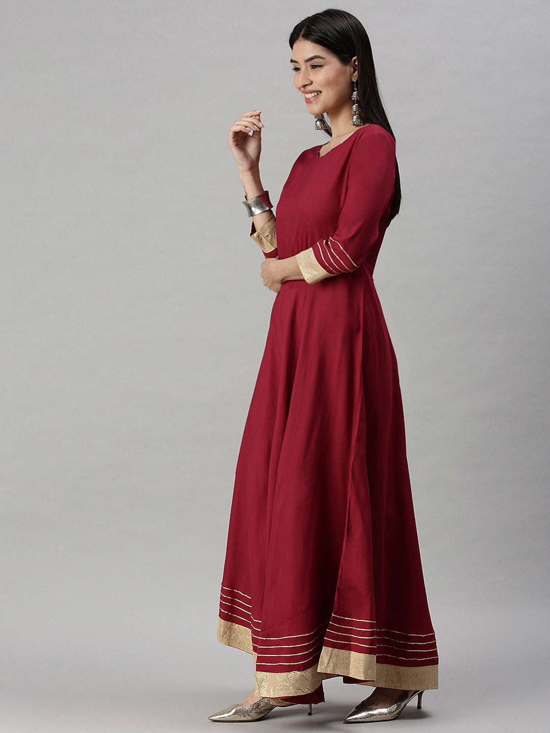 Women's Maroon Solid Anarkali Kurta