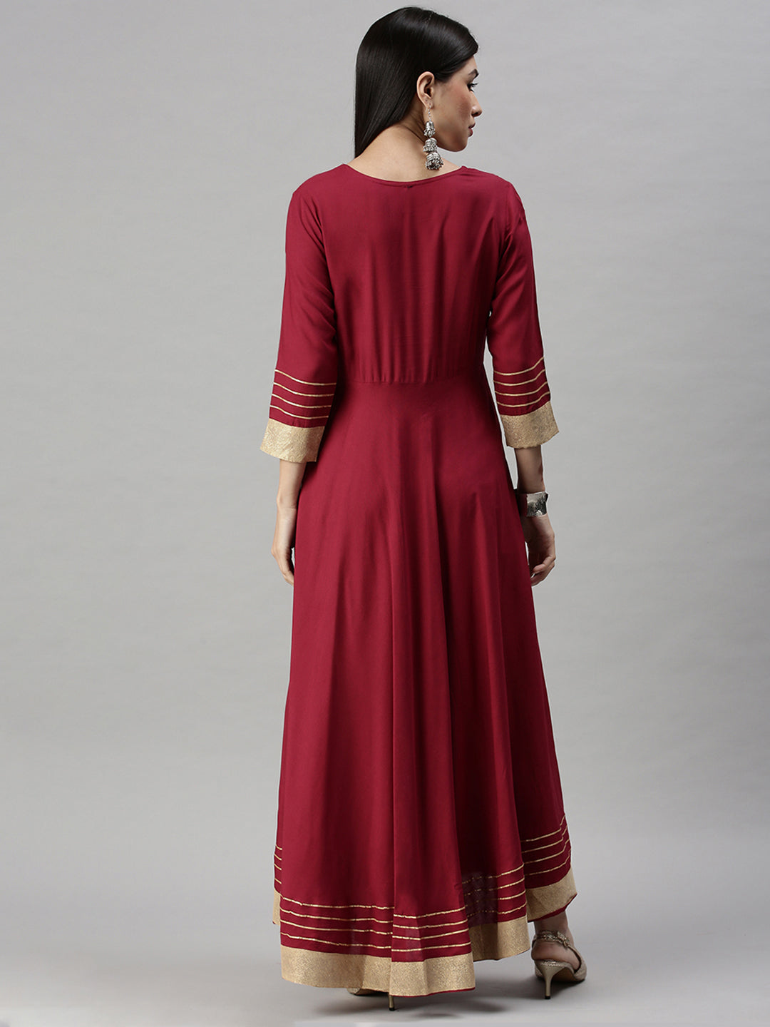 Women's Maroon Solid Anarkali Kurta