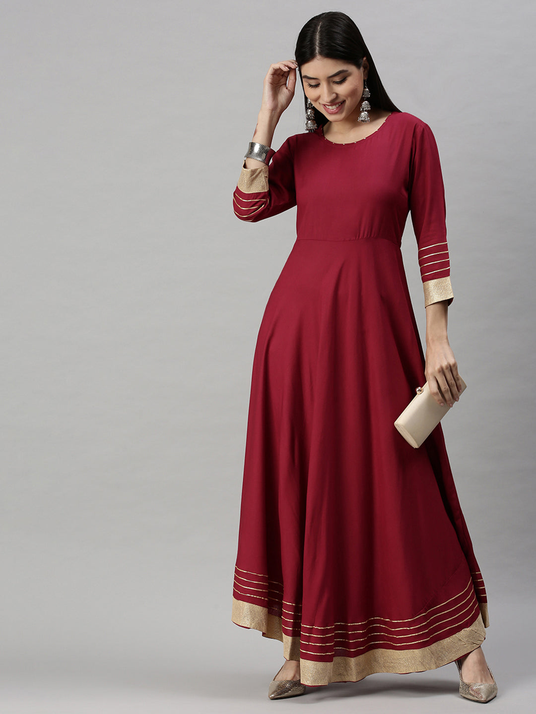 Women's Maroon Solid Anarkali Kurta