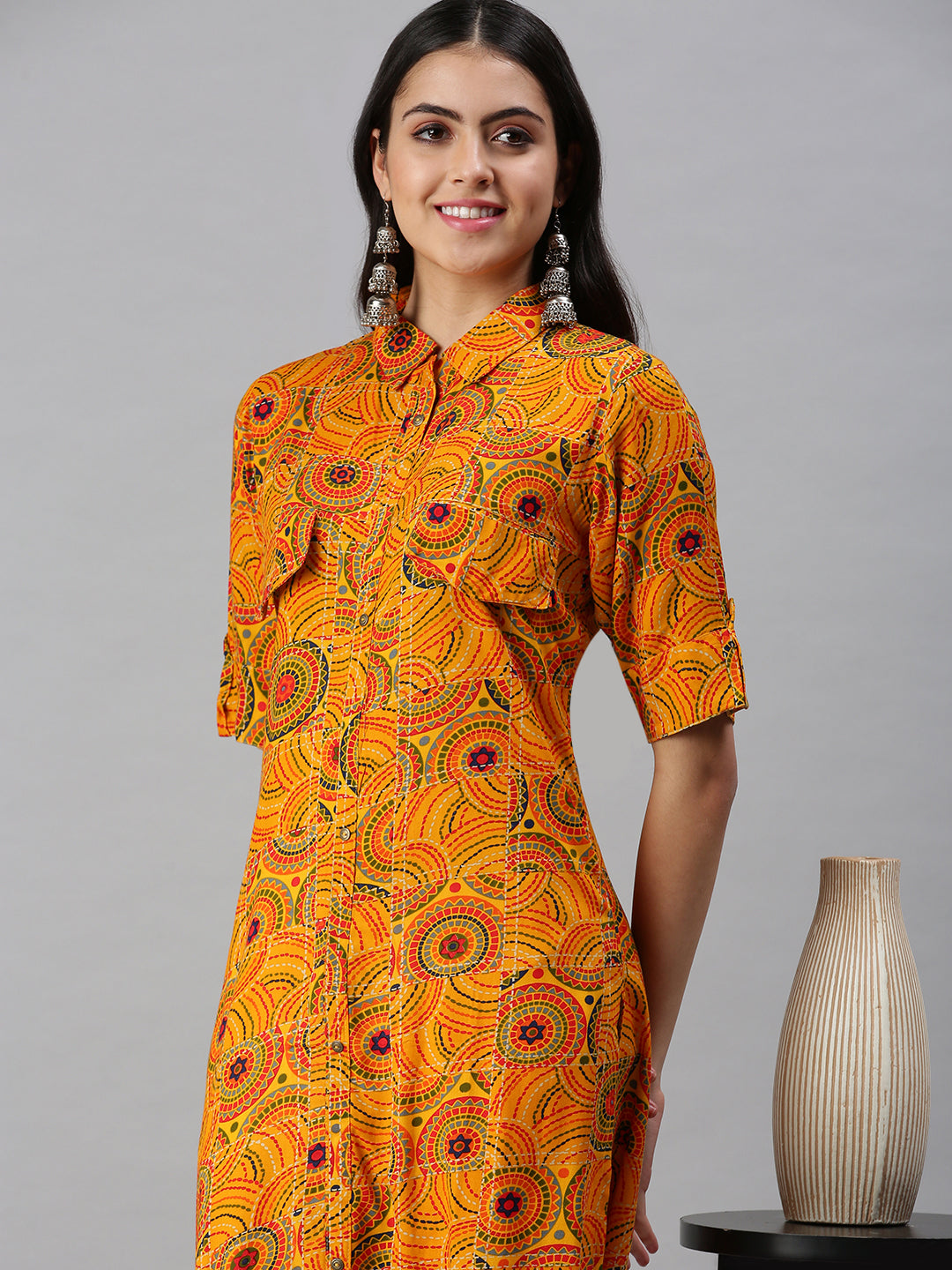 Women's Yellow Printed Straight Kurta