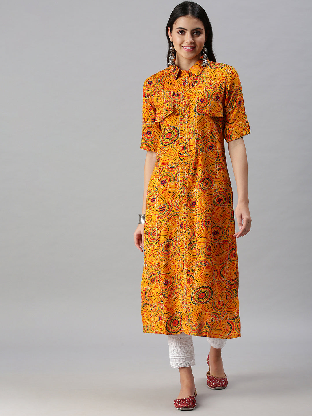 Women's Yellow Printed Straight Kurta