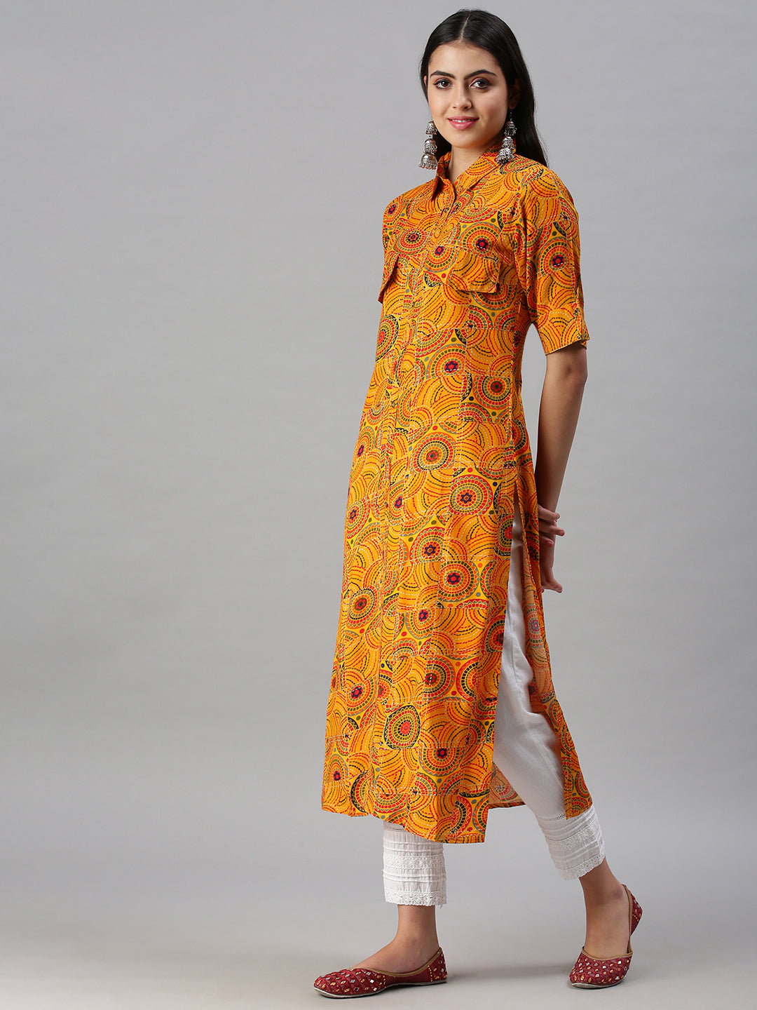 Women's Yellow Printed Straight Kurta