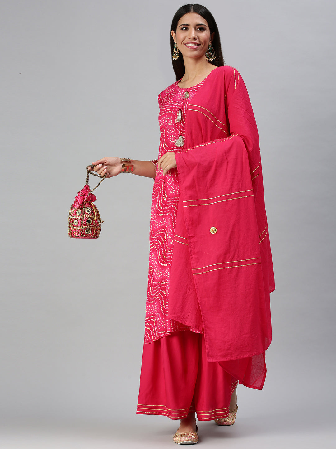 Women's Magenta Printed Kurta Sets