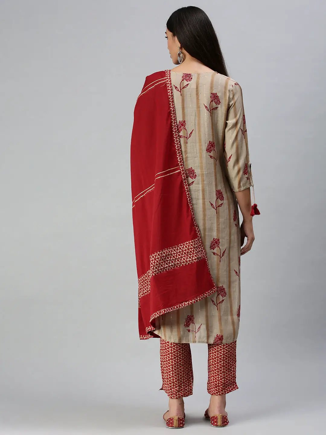 Women's Beige Printed Kurta Sets