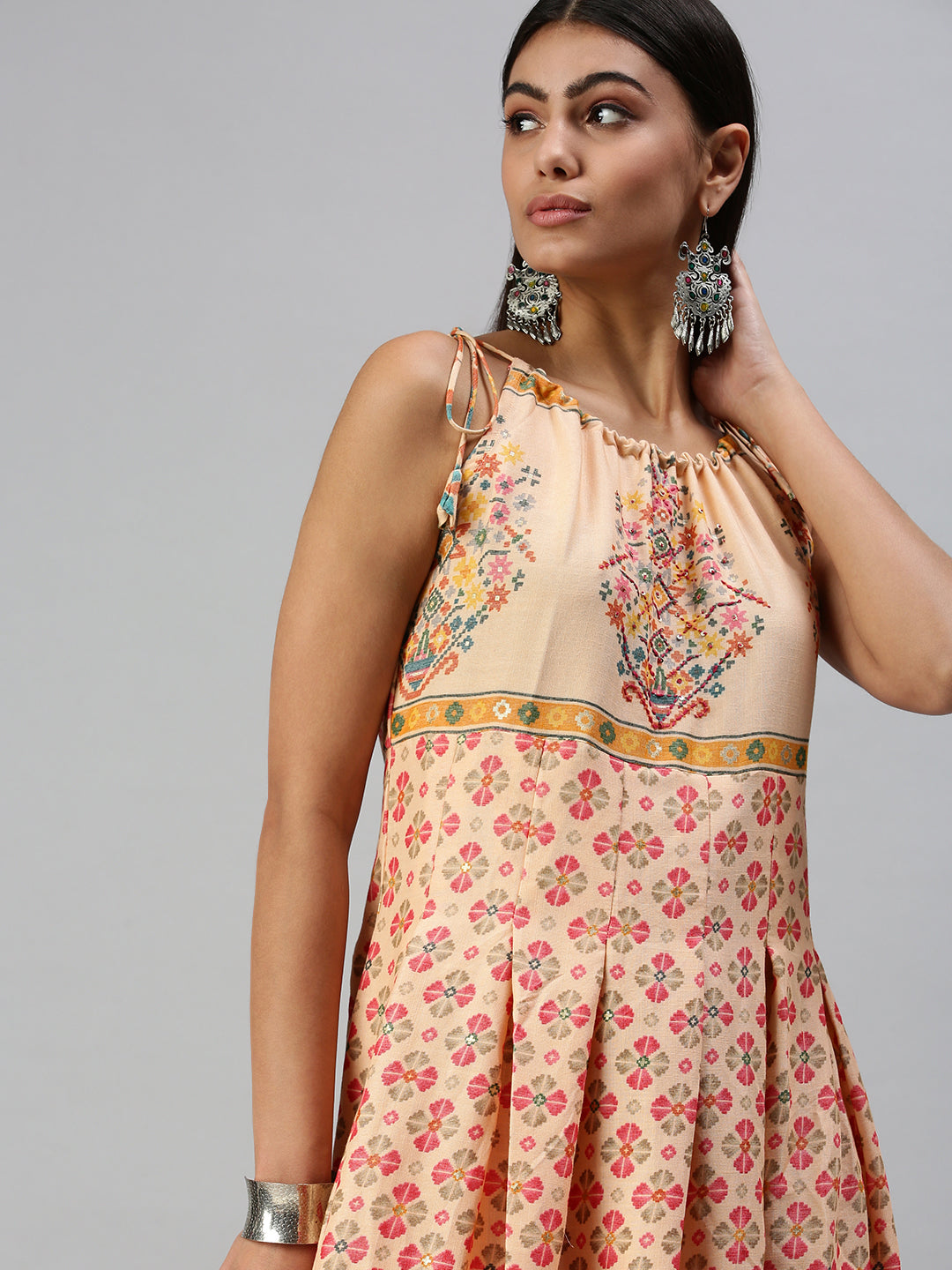 Women's Peach Printed Anarkali Kurta