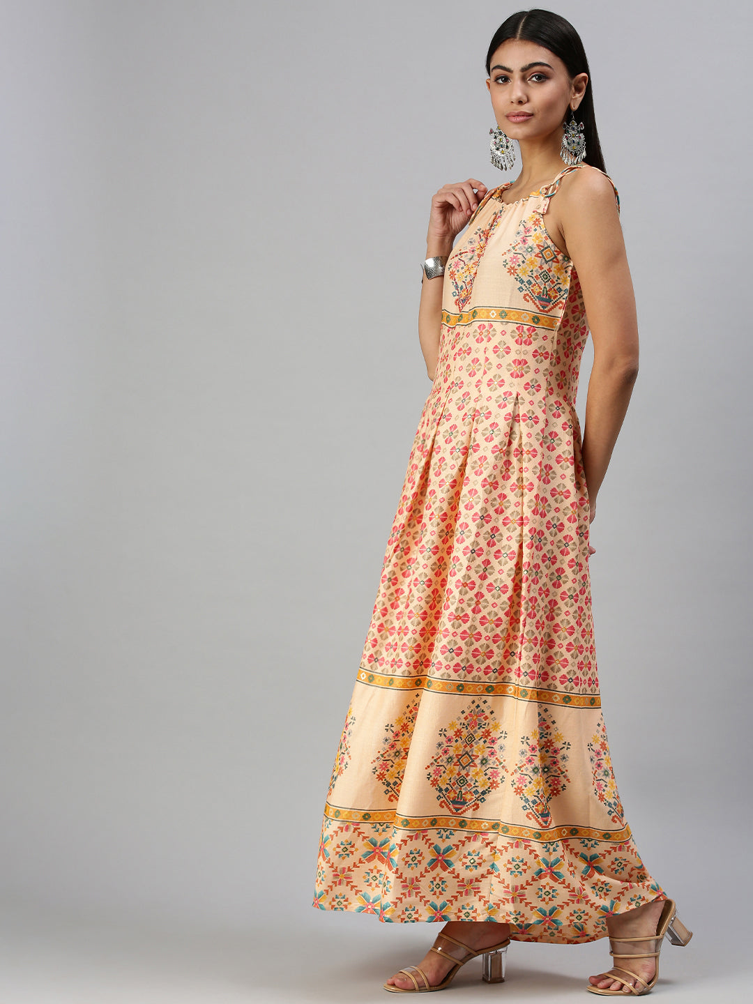 Women's Peach Printed Anarkali Kurta