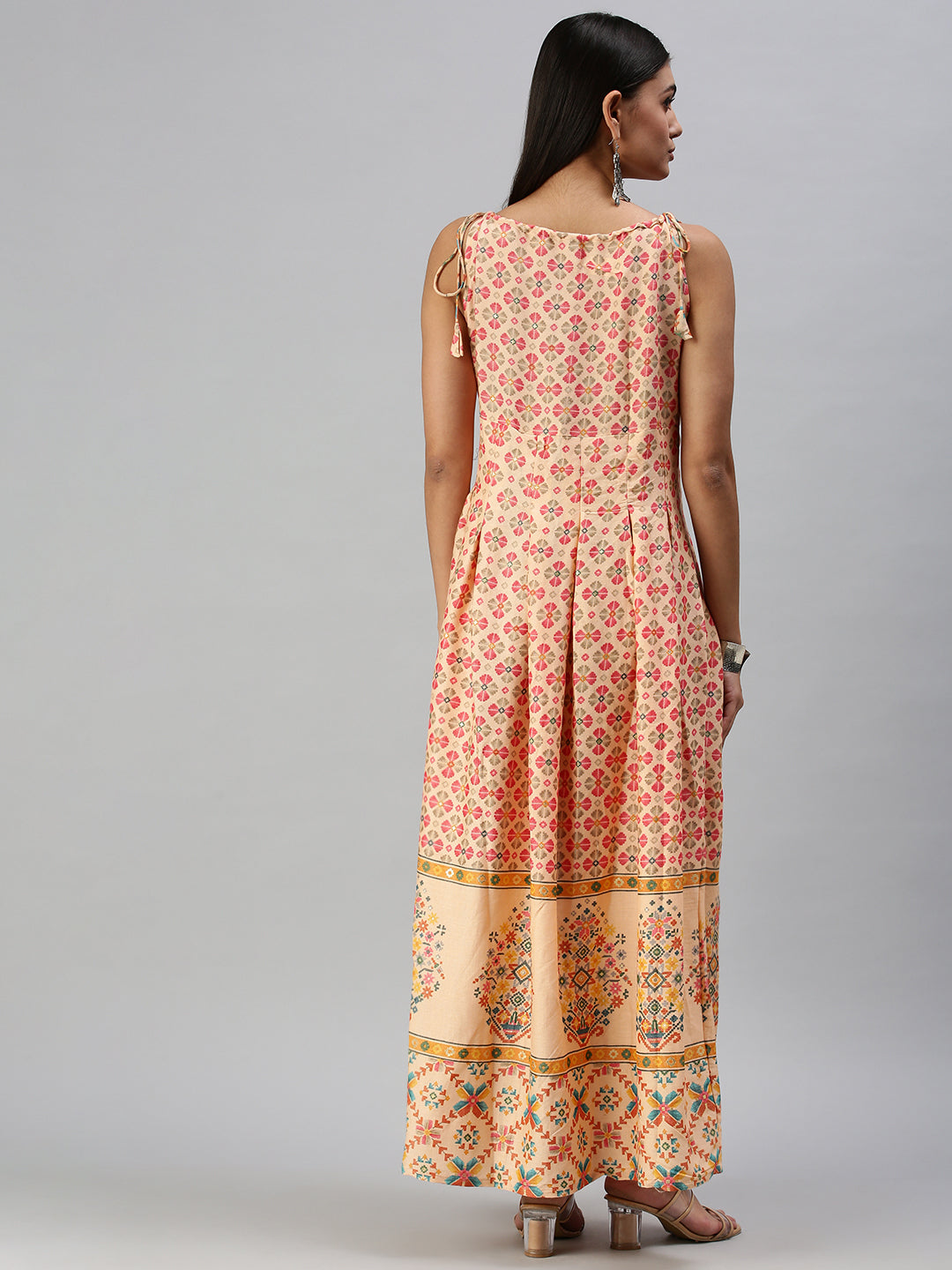 Women's Peach Printed Anarkali Kurta