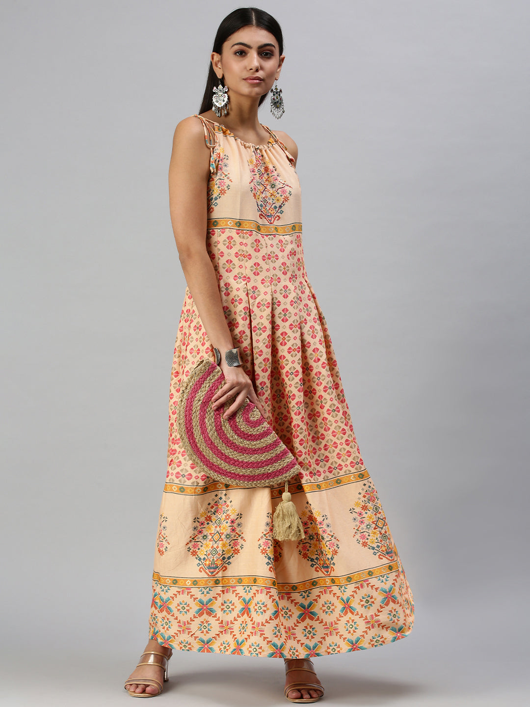 Women's Peach Printed Anarkali Kurta