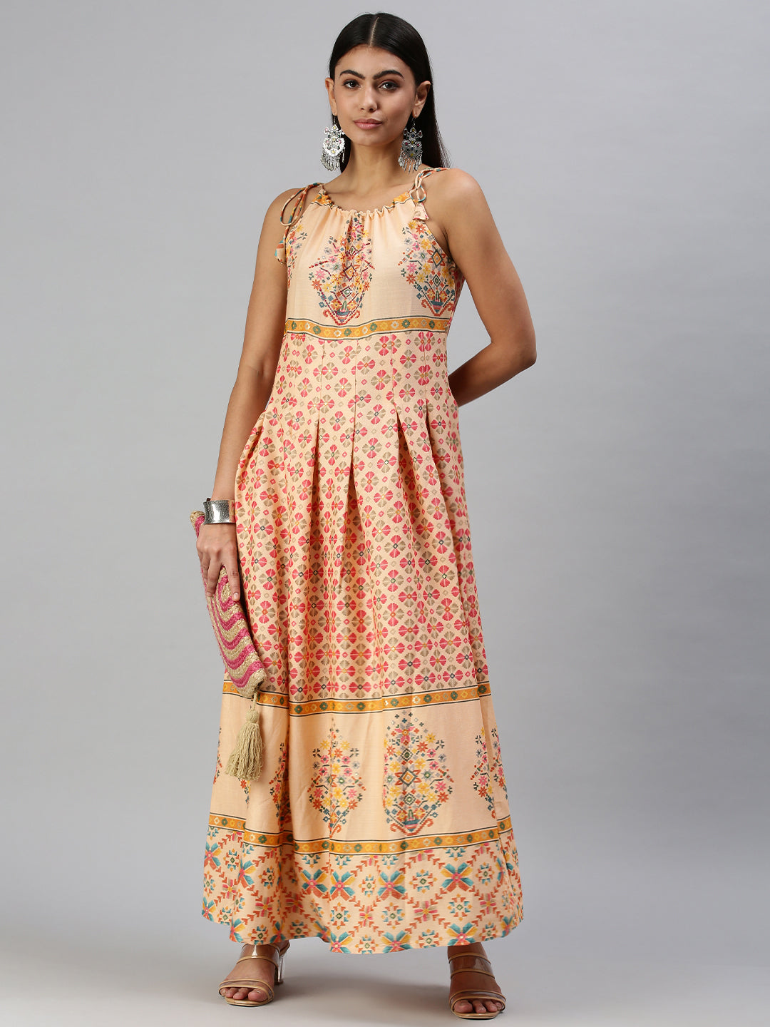 Women's Peach Printed Anarkali Kurta