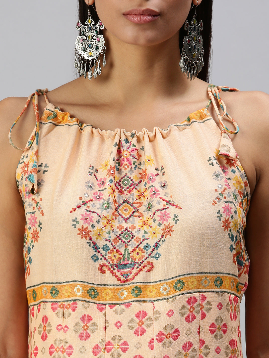 Women's Peach Printed Anarkali Kurta