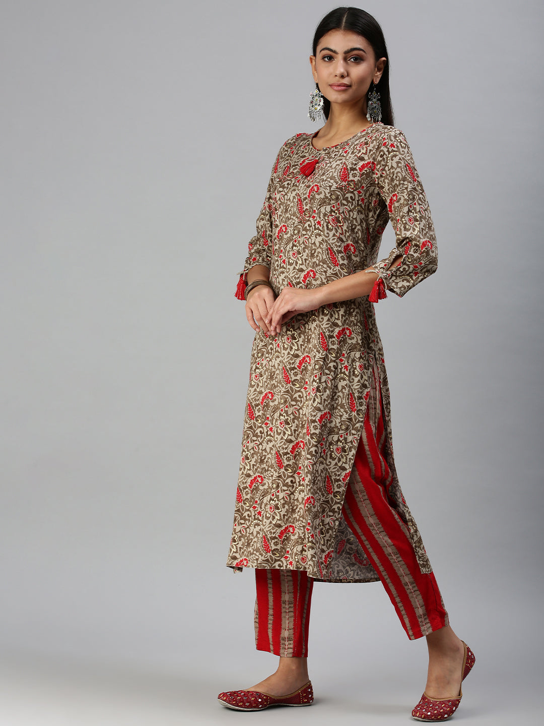 Women's Beige Printed Kurta Sets