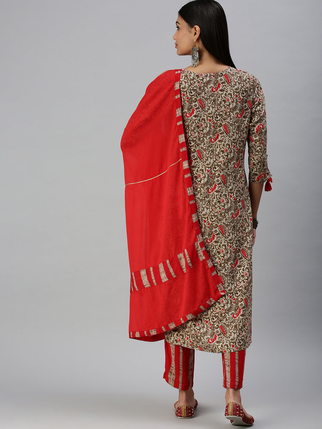 Women's Beige Printed Kurta Sets