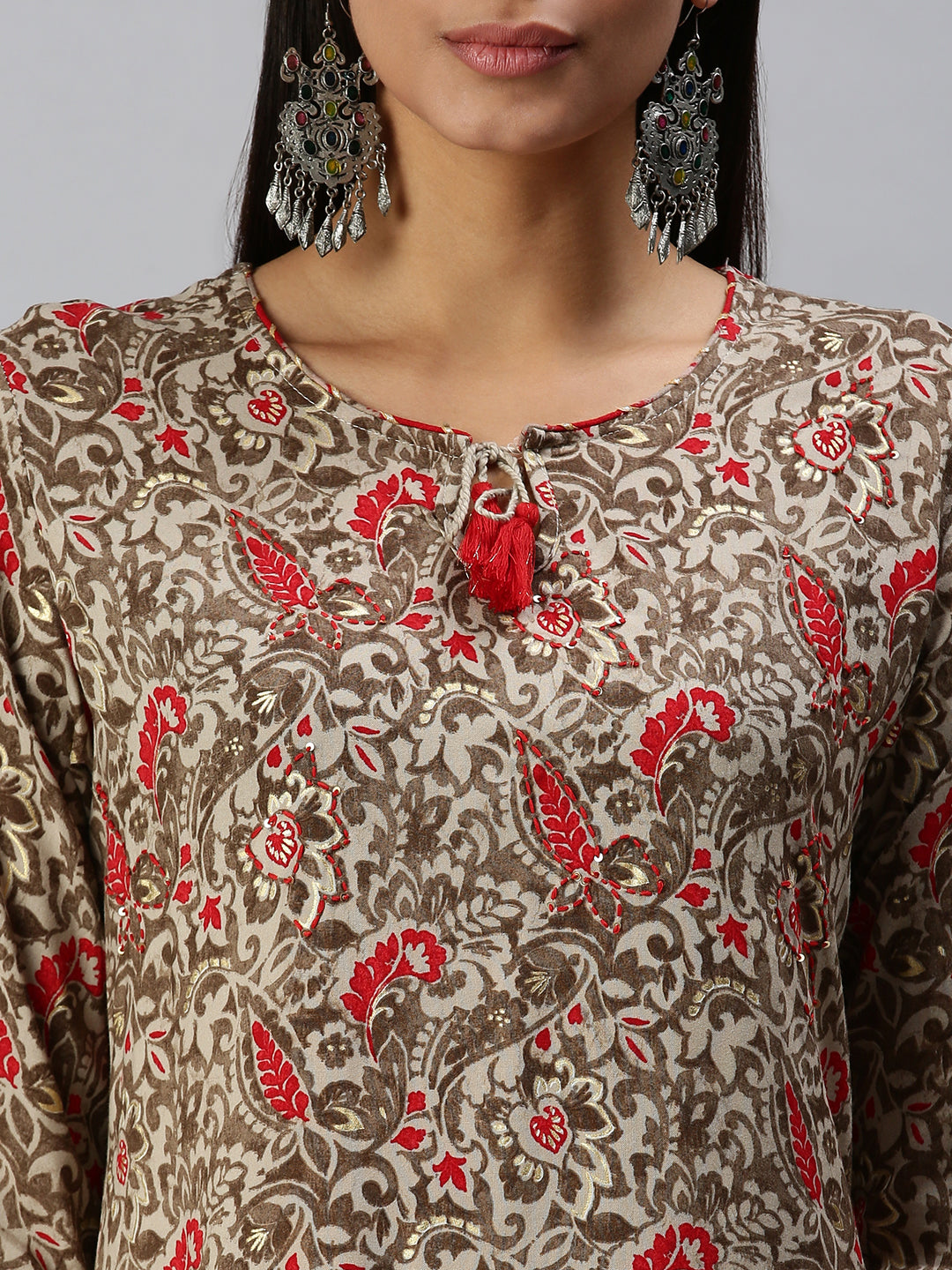 Women's Beige Printed Kurta Sets