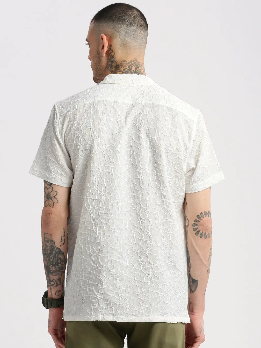 Men's Cuban Collar Solid White Casual Shirt