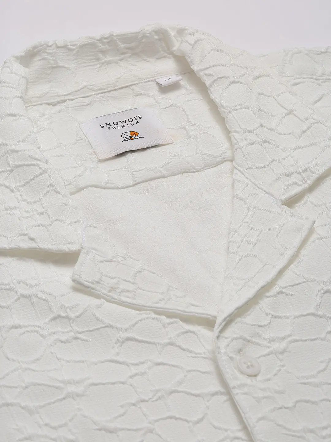 Men's Cuban Collar Solid White Casual Shirt