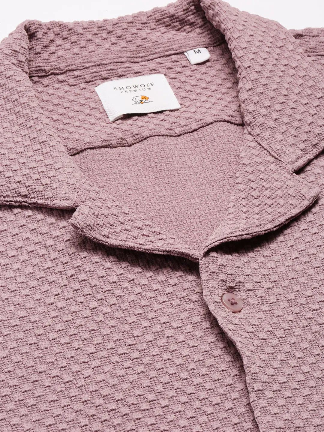 Men's Cuban Collar Solid Lavender Casual Shirt