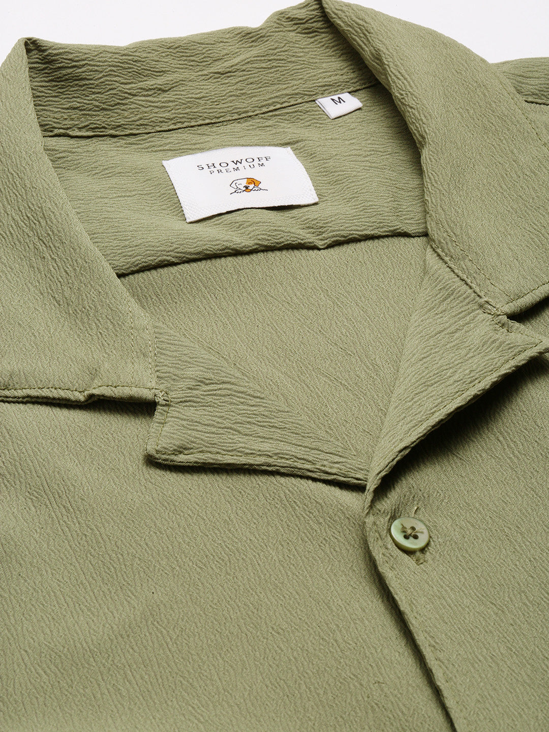 Men Cuban Collar  Solid Green Casual Shirt