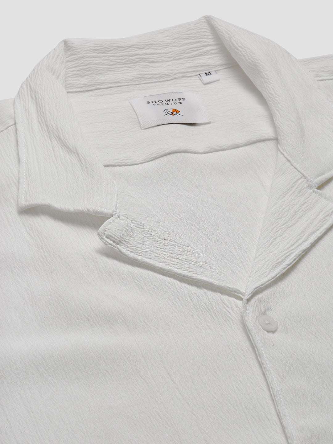 Men Cuban Collar  Solid White Casual Shirt