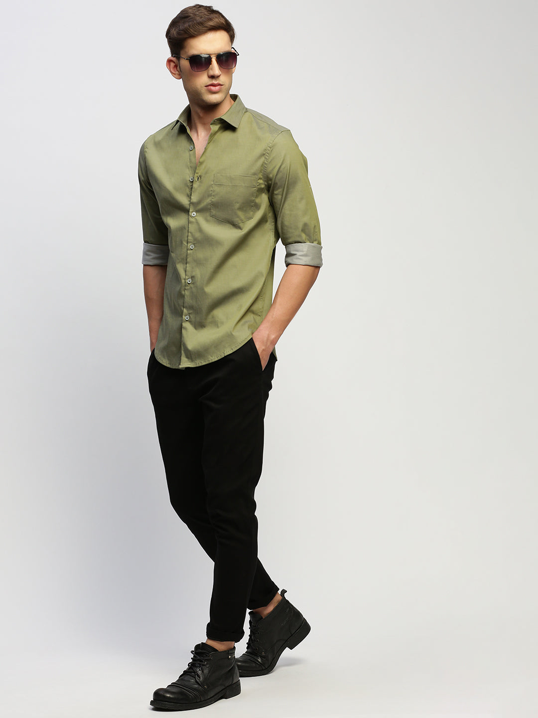 Men Green Solid Shirt