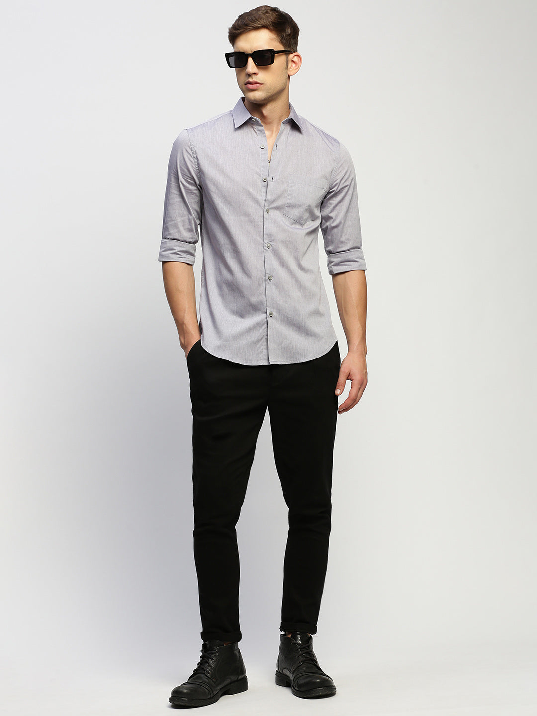 Men Grey Solid Shirt