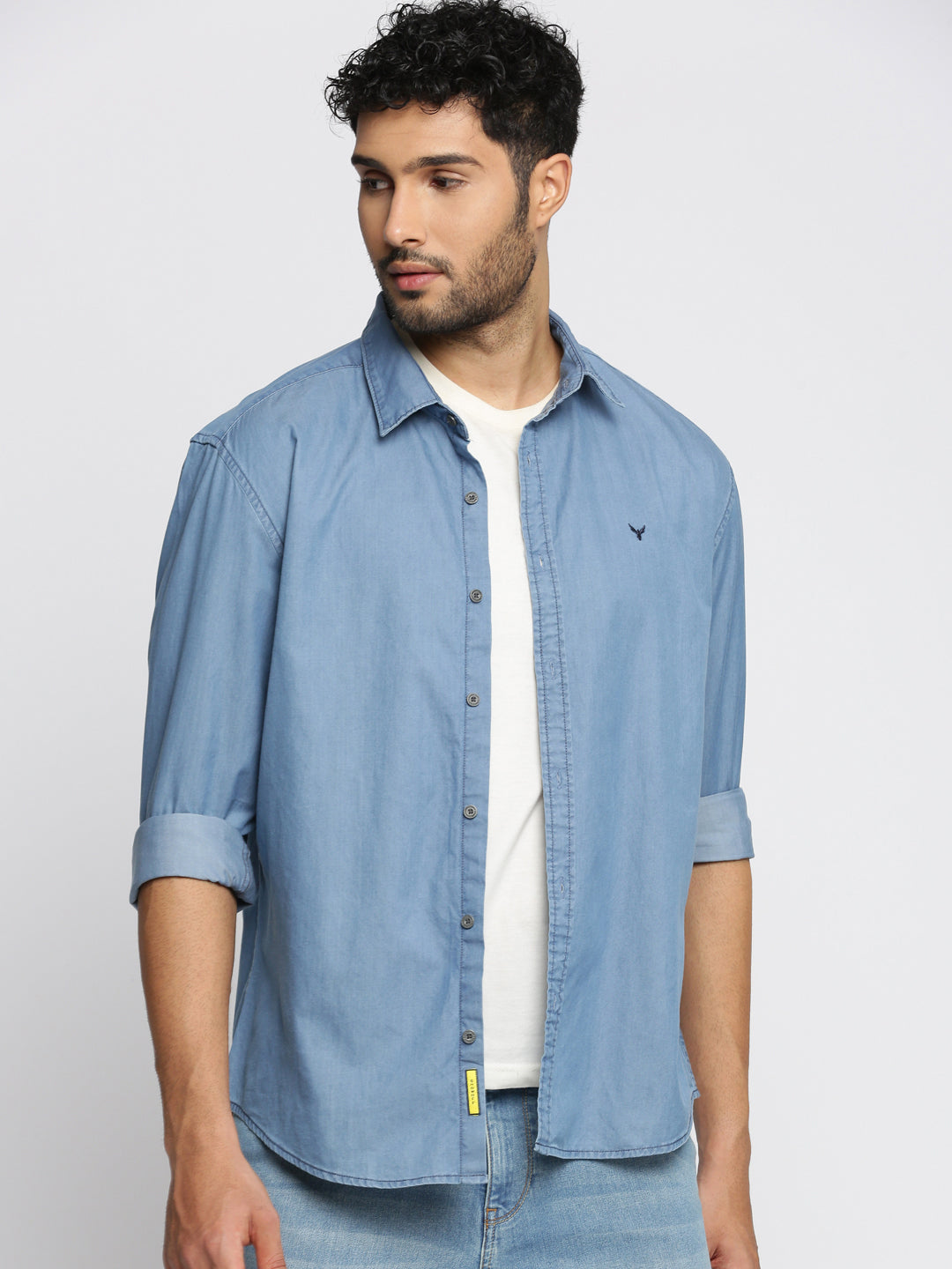 Men Blue Spread Collar Solid Oversized Shirt