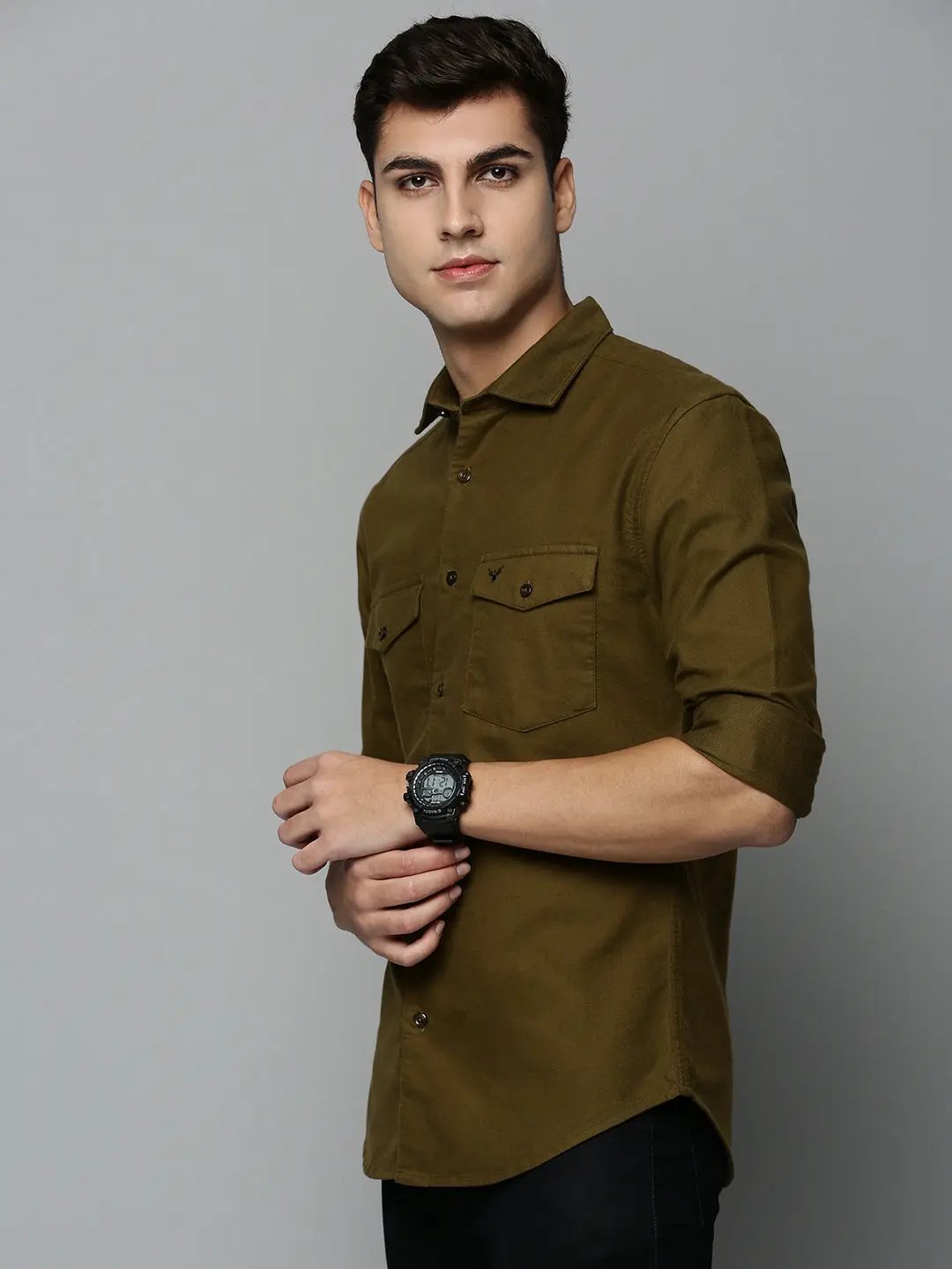 Men's Green Solid Casual Shirt