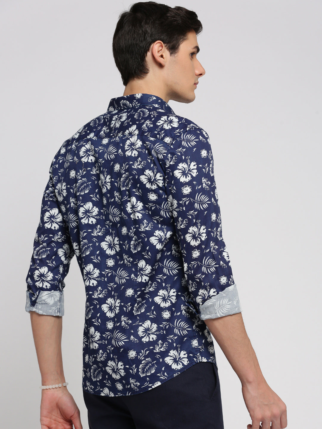 Men's Navy Blue Slim Fit Floral Printed Casual Shirt