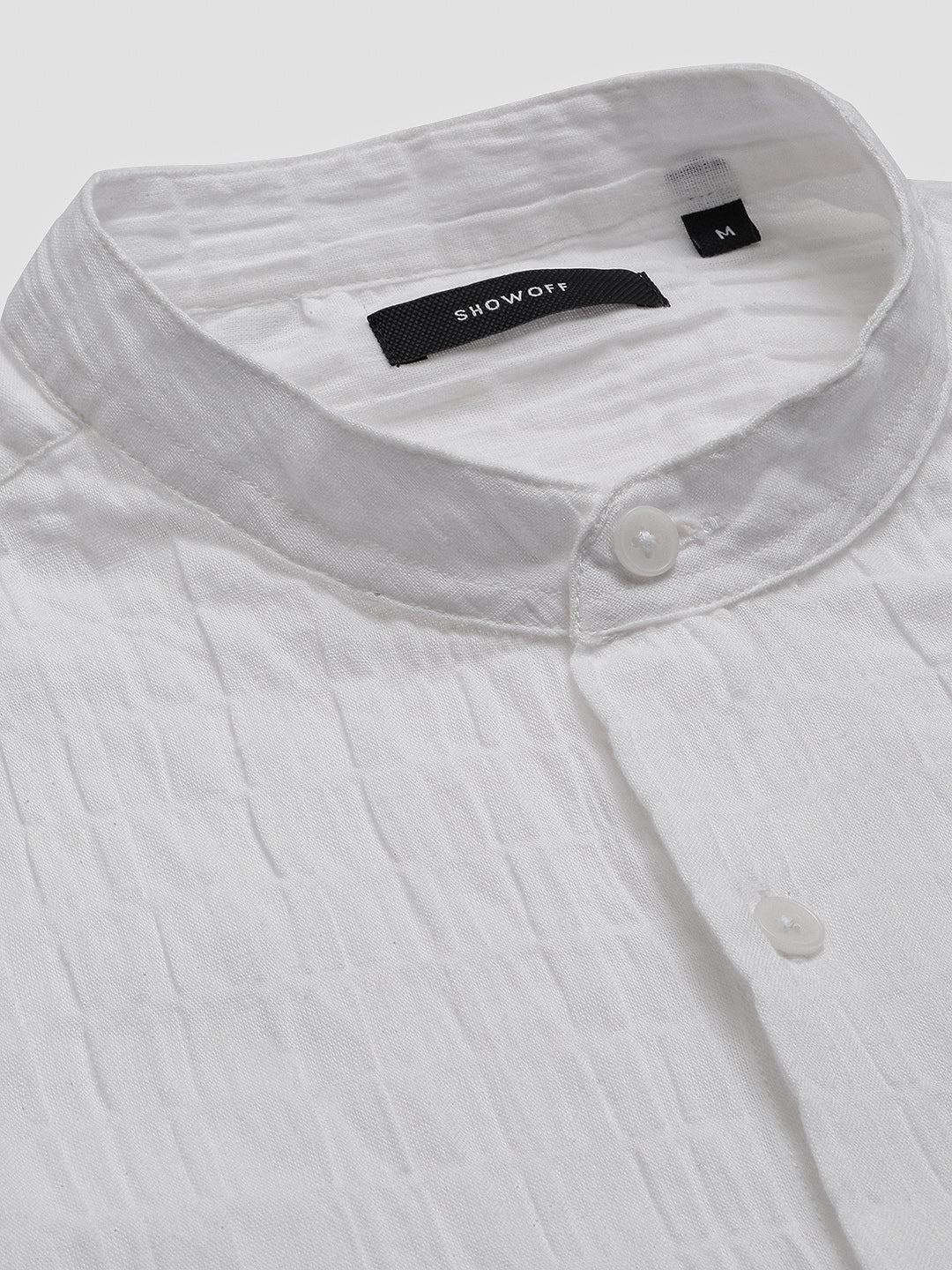 Men's Mandarin Collar White Solid Casual Shirt