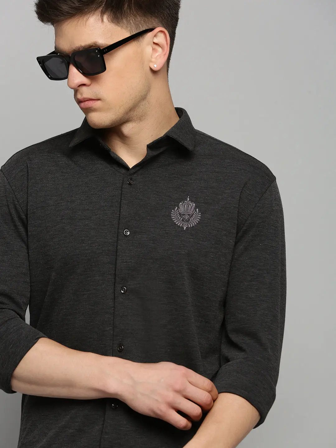 Men's Grey Solid Casual Shirt