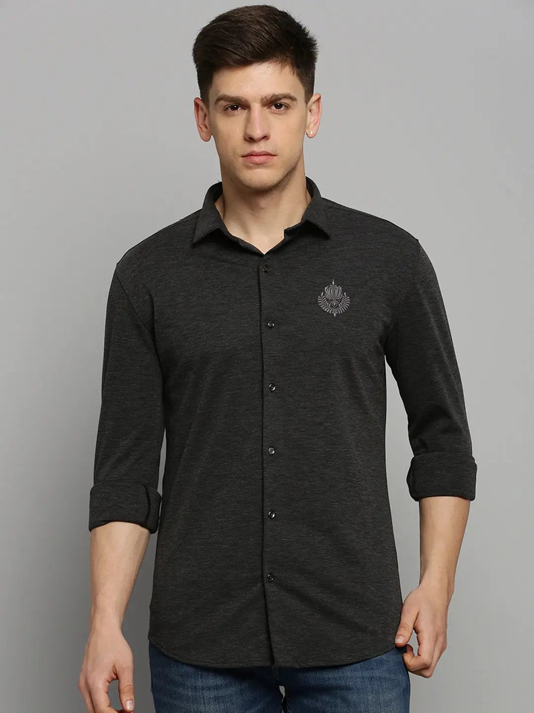 Men's Grey Solid Casual Shirt
