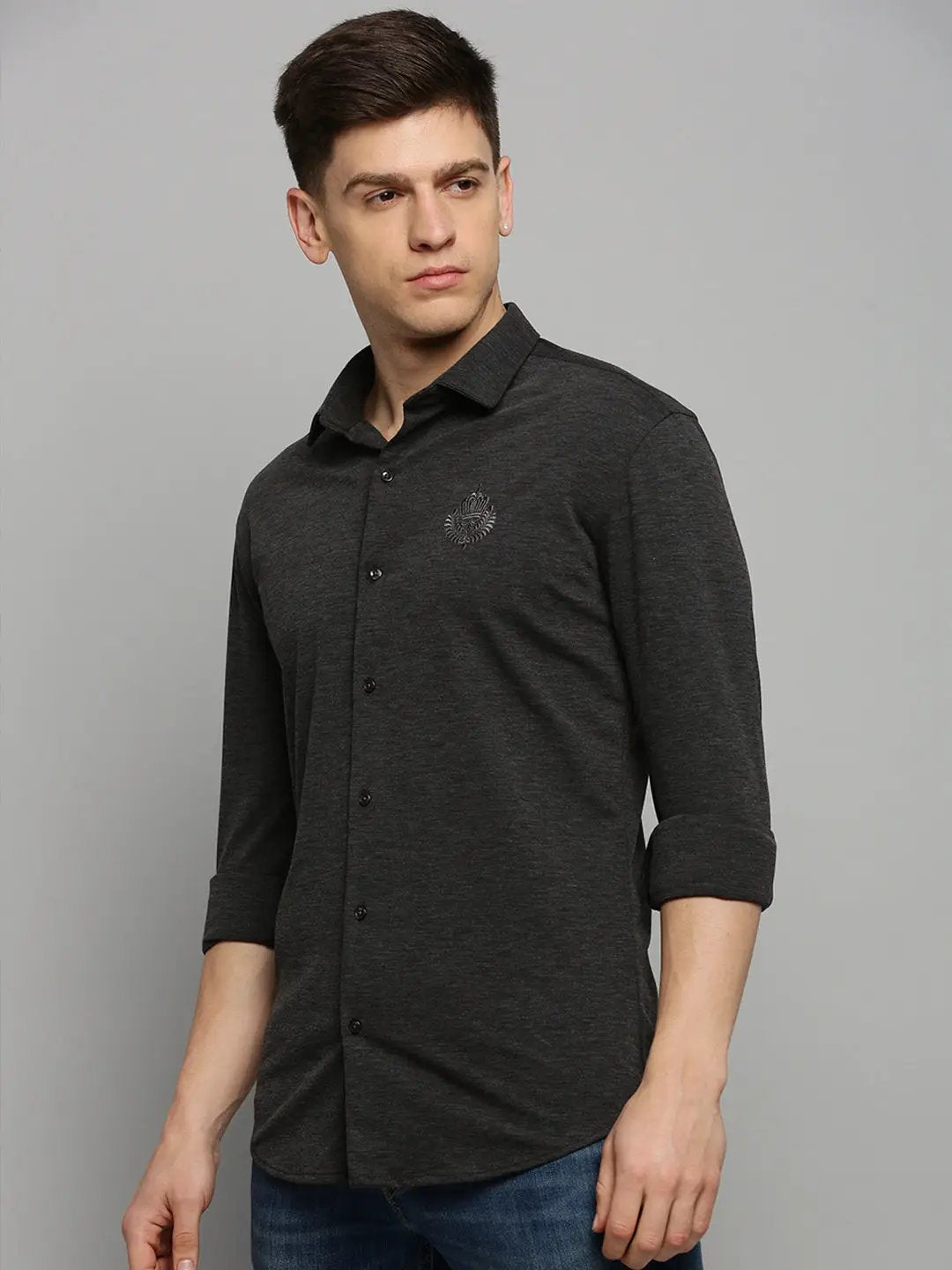 Men's Grey Solid Casual Shirt