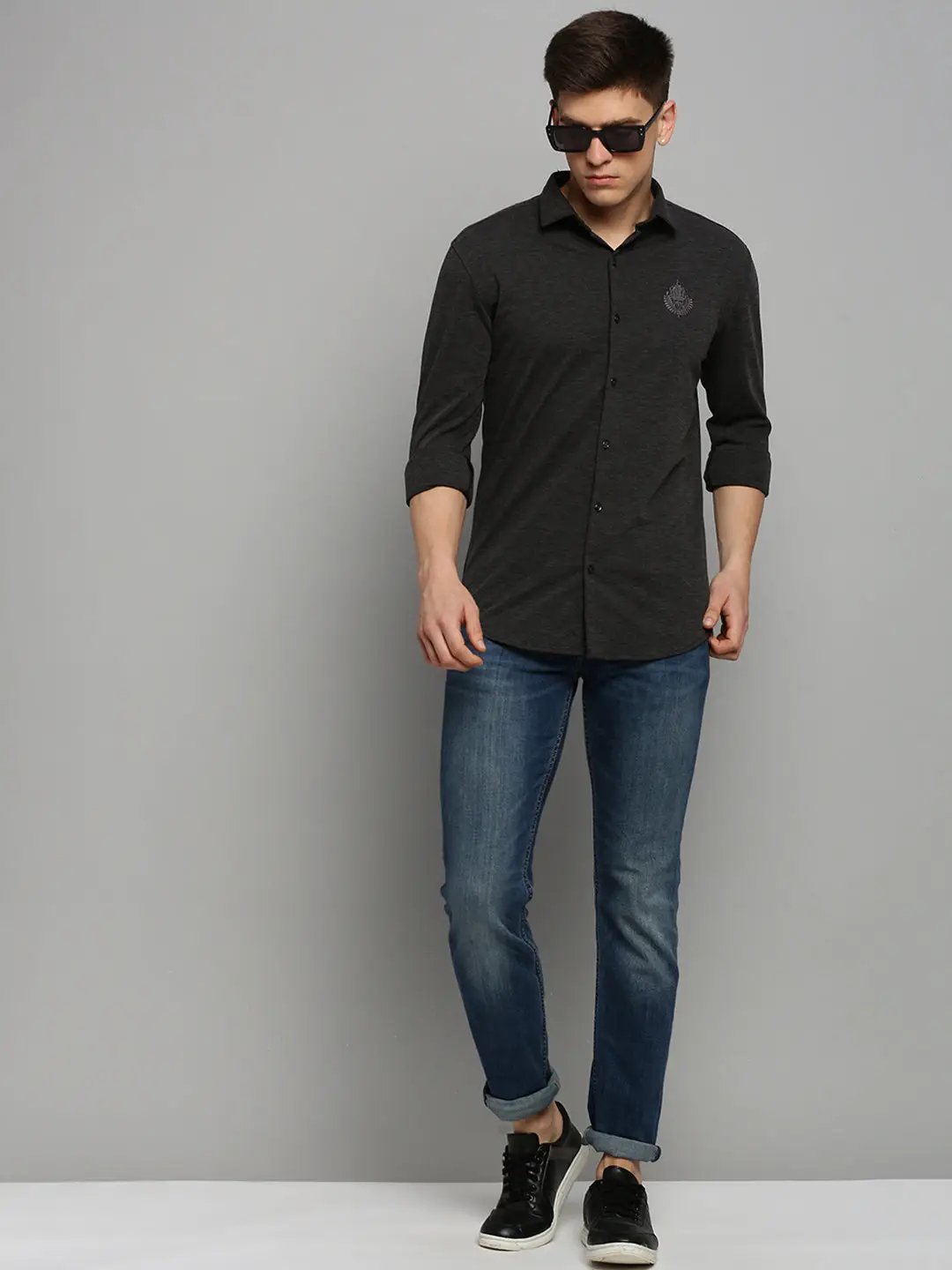Men's Grey Solid Casual Shirt
