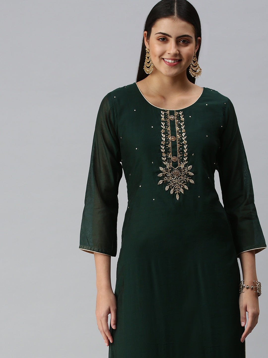 Women's Green Floral Khatwa Straight Kurta