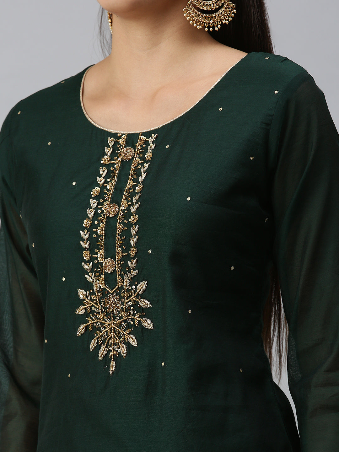 Women's Green Floral Khatwa Straight Kurta