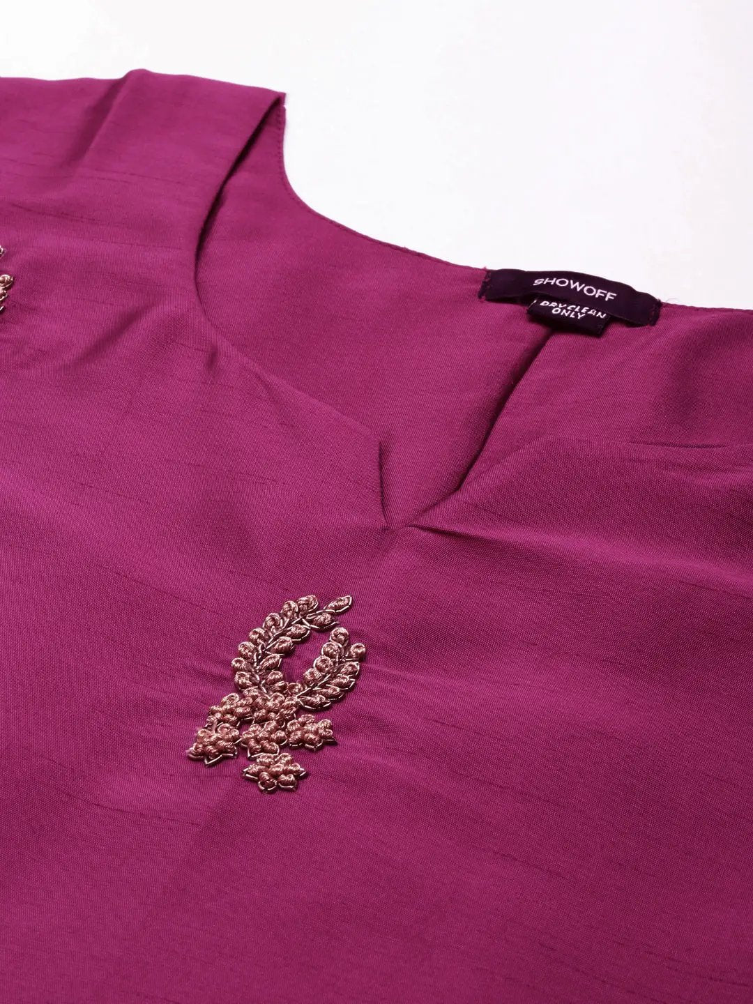 Women's Magenta Embellished Straight Kurta
