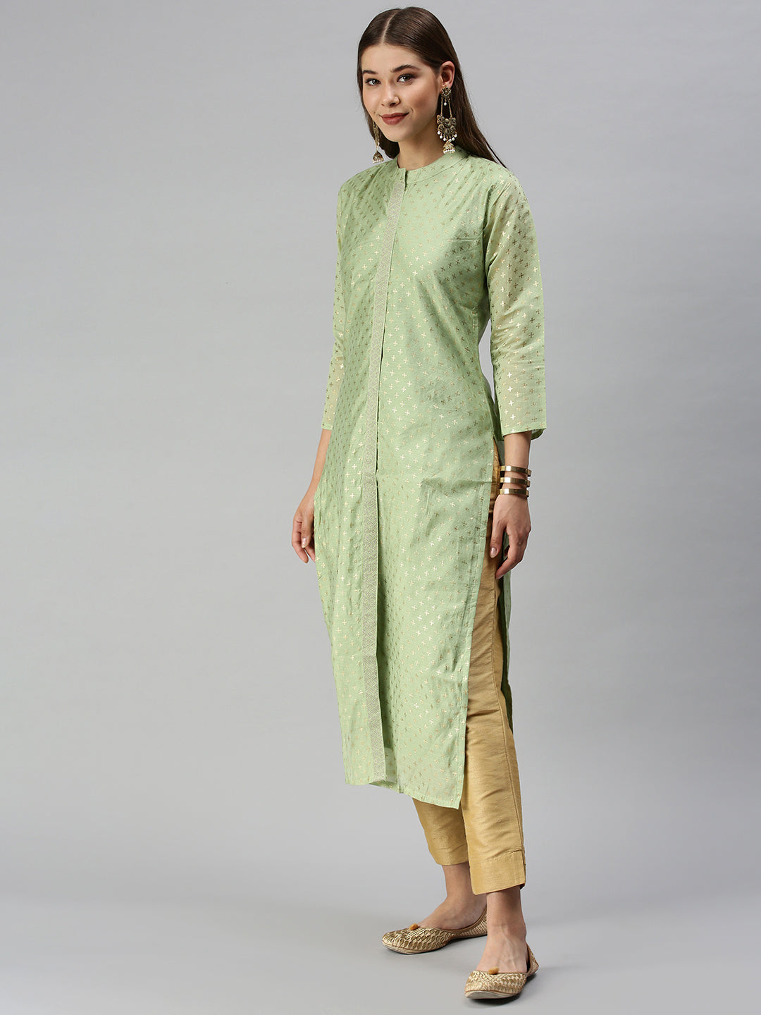 Women's Green Embellished Straight Kurta