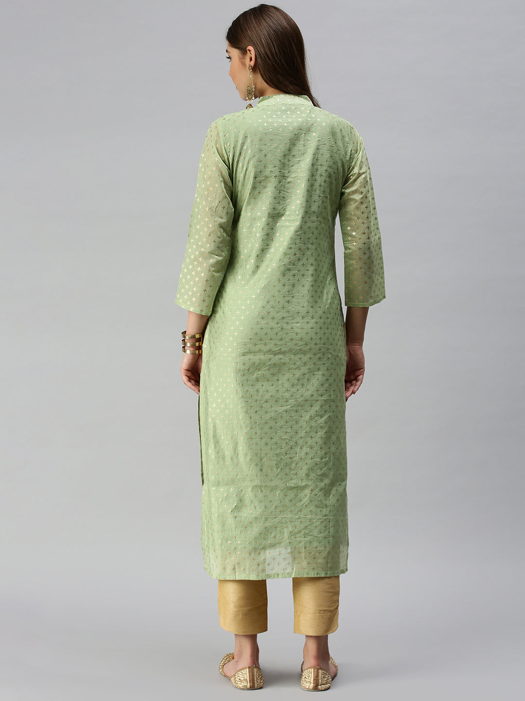 Women's Green Embellished Straight Kurta