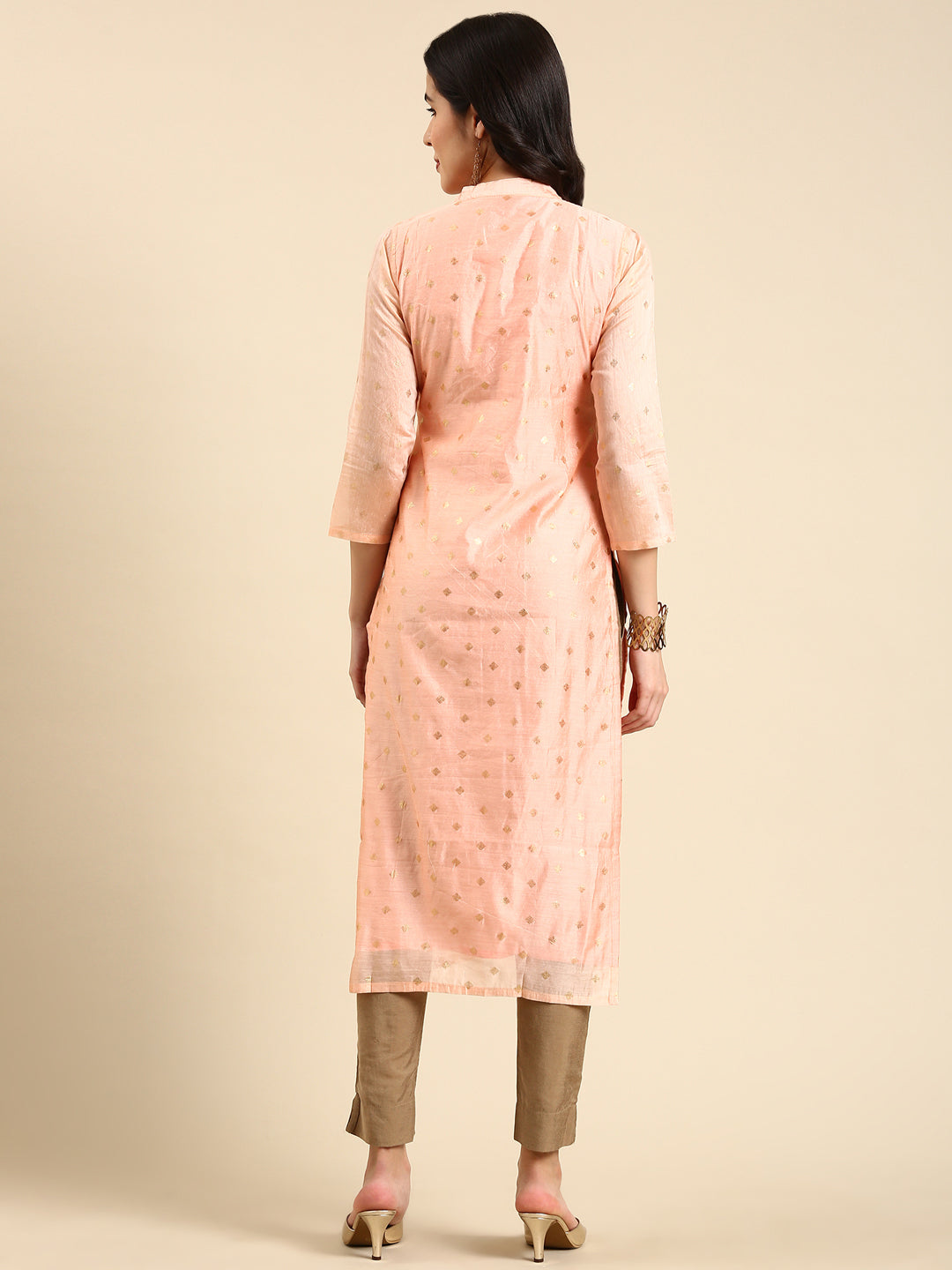 Women's Peach Printed Straight Kurta